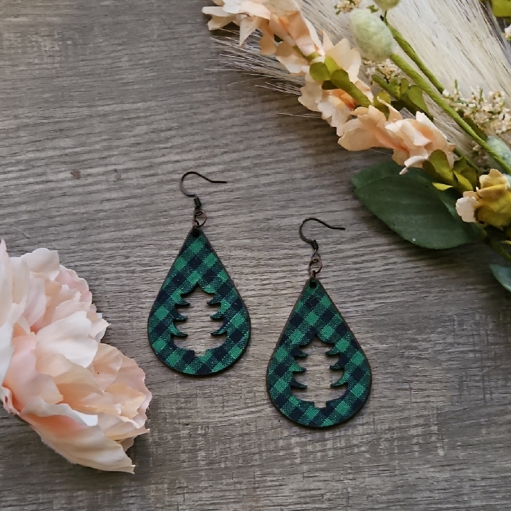 Plaid Teardrop Earrings